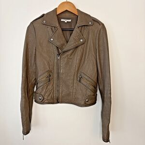 Rebecca Minkoff Stone Wolf Moto Jacket Pebbled Lambskin Leather Zip Brown Small